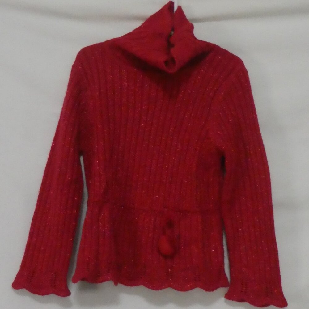 ANGEL FISH | girls large (size 6) | Red Ribbed Turtleneck Sweater With Pom-Pom